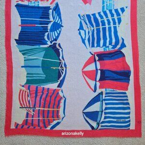 Hermès WOOL STOLE Charmes des Plages Normandes Rectangle Scarf Beach Cabanas